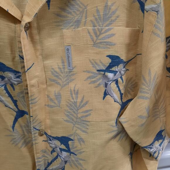 Columbia Mens Shirt Size Large Yellow Button Front Short Sleeve Cotton Casual - Picture 5 of 7